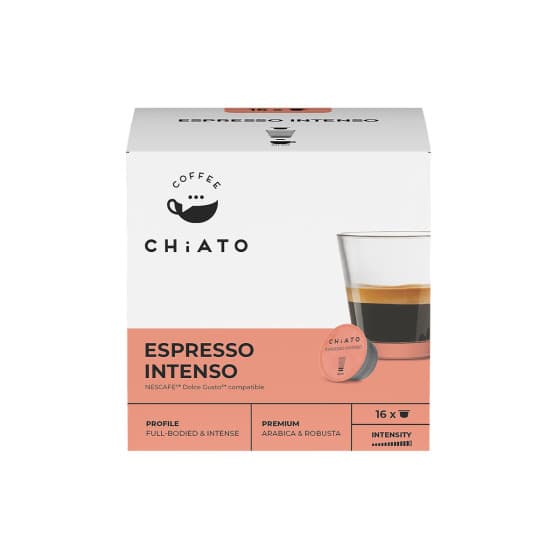 Kaffekapslar kompatibla med NESCAFÉ® Dolce Gusto® CHiATO Espresso Intenso, 16 st. – från Chiato – 76 kr – hos Coffee Friend