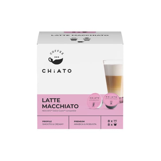 Kaffekapslar kompatibla med NESCAFÉ® Dolce Gusto® CHiATO Latte Macchiato, 8+8 st. – från Chiato – 76 kr – hos Coffee Friend
