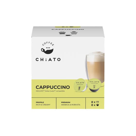 Kaffekapslar kompatibla med NESCAFÉ® Dolce Gusto® CHiATO Cappuccino, 8+8 st. – från Chiato – 76 kr – hos Coffee Friend
