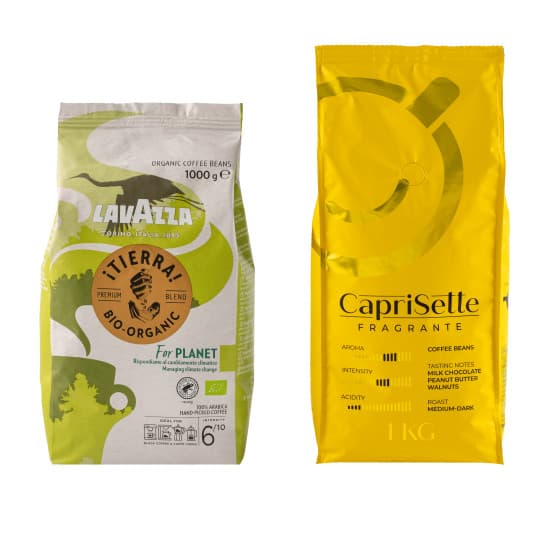 Kaffeebohnen Set Lavazza ¡Tierra! For Planet Bio + Caprisette Fragrante, 2 kg – 556 kr – hos Coffee Friend