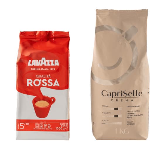 Kaffeebohnen Set Lavazza Qualita Rossa + Caprisette Crema, 2 kg – 525 kr – hos Coffee Friend