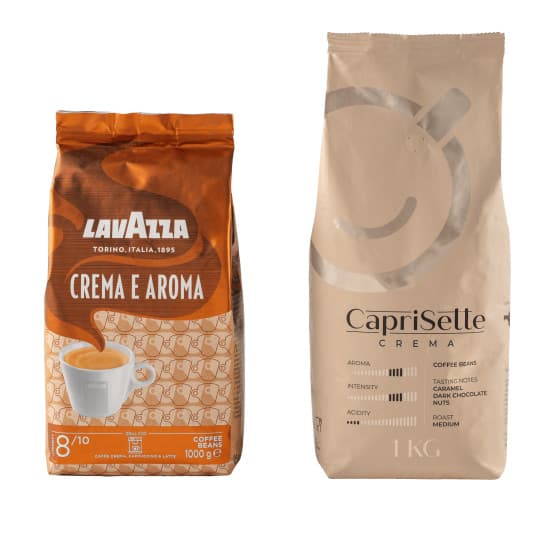 Kaffeebohnen Set Lavazza Crema e Aroma + Caprisette Crema, 2 kg – köp hos Coffee Friend