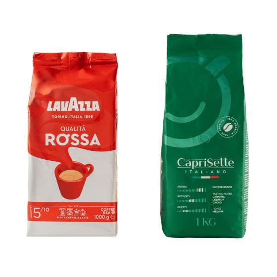 Kaffeebohnen Set Lavazza Qualita Rossa + Caprisette Italiano, 2 kg – 557 kr – hos Coffee Friend