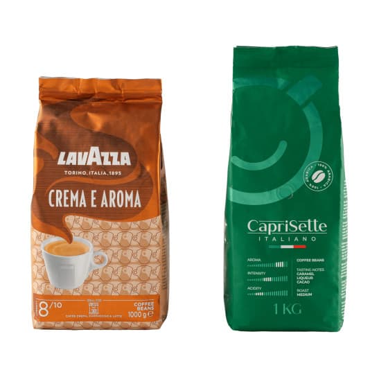 Kaffeebohnen Set Lavazza Crema e Aroma + Caprisette Italiano, 2 kg – köp hos Coffee Friend