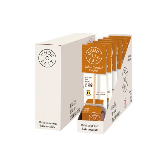 Varm choklad MoMe Choc-o-lait Spoon+ Double Salted Caramel, 6 x 35 g från MoMe – köp hos Coffee Friend