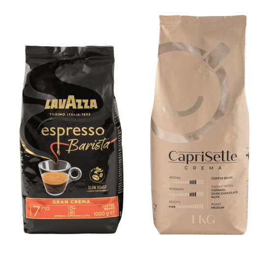 Kaffeebohnen Set Lavazza Espresso Barista Gran Crema + Caprisette Crema, 2 kg – 549 kr – hos Coffee Friend