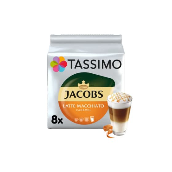 Kaffekapslar Tassimo Latte Macchiato Caramel (kompatibla med Bosch Tassimo kapselmaskiner), 8+8 st. – från Tassimo – 80 kr – hos Coffee Friend