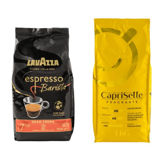 Kaffeebohnen Set Lavazza Espresso Barista Gran Crema + Caprisette Fragrante, 2 kg – 549 kr – hos Coffee Friend