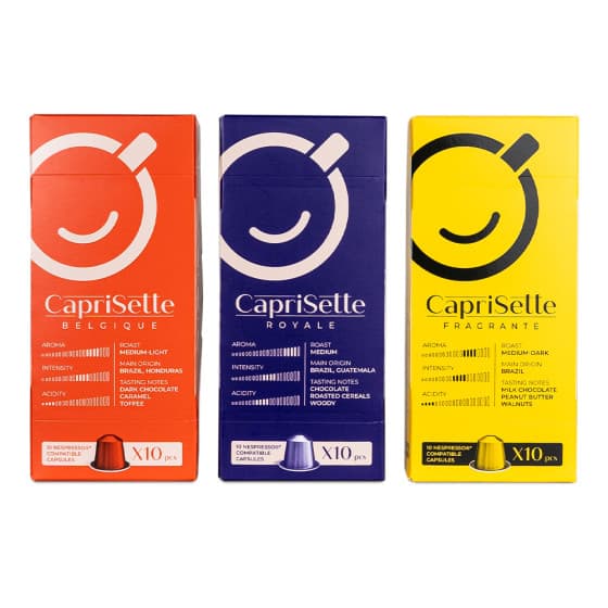 Kaffekapslar för Nespresso® maskiner Caprisette Belgique + Royale + Fragrante – från Caprisette – 168 kr – hos Coffee Friend