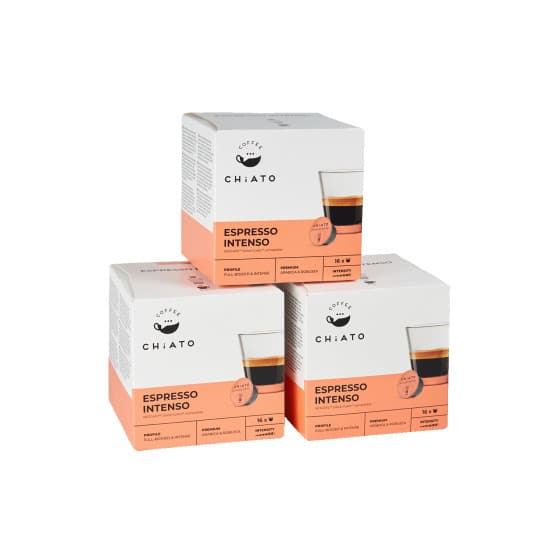 Kaffekapslar kompatibla med NESCAFÉ® Dolce Gusto® CHiATO Espresso Intenso, 3 x 16 st. – från Chiato – 162 kr – hos Coffee Friend