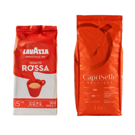 Kaffeebohnen Set Lavazza Qualita Rossa + Caprisette Belgique, 2 kg – 525 kr – hos Coffee Friend