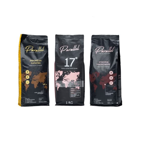 Lot de grains de café Parallel Asia &amp; Africa, 3 x 1 kg – från Parallel – 737 kr – hos Coffee Friend
