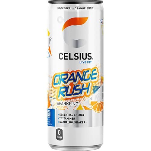 Celsius Orange Rush Apelsin Energidryck 35,5cl – från Celsius – 24 kr – hos Delitea