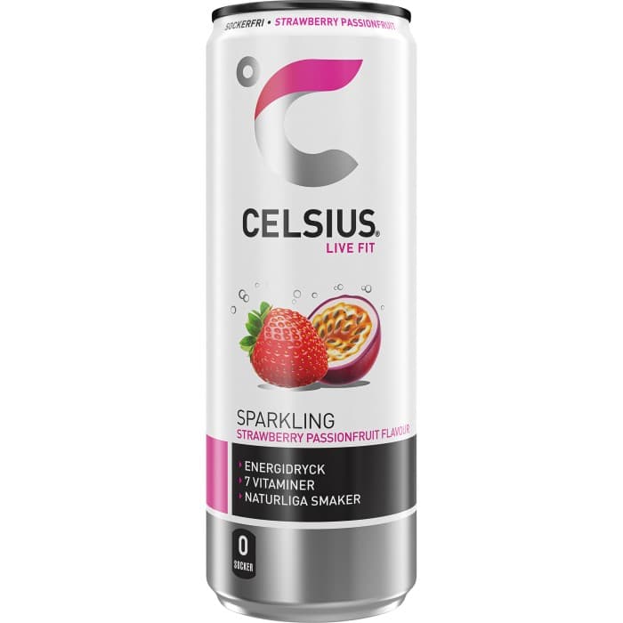 Celsius Strawberry Passionfruit Energidryck 35,5cl – från Celsius – 24 kr – hos Delitea