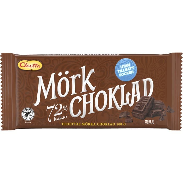 Cloetta Mörk Choklad 72% utan Tillsatt Socker 100g