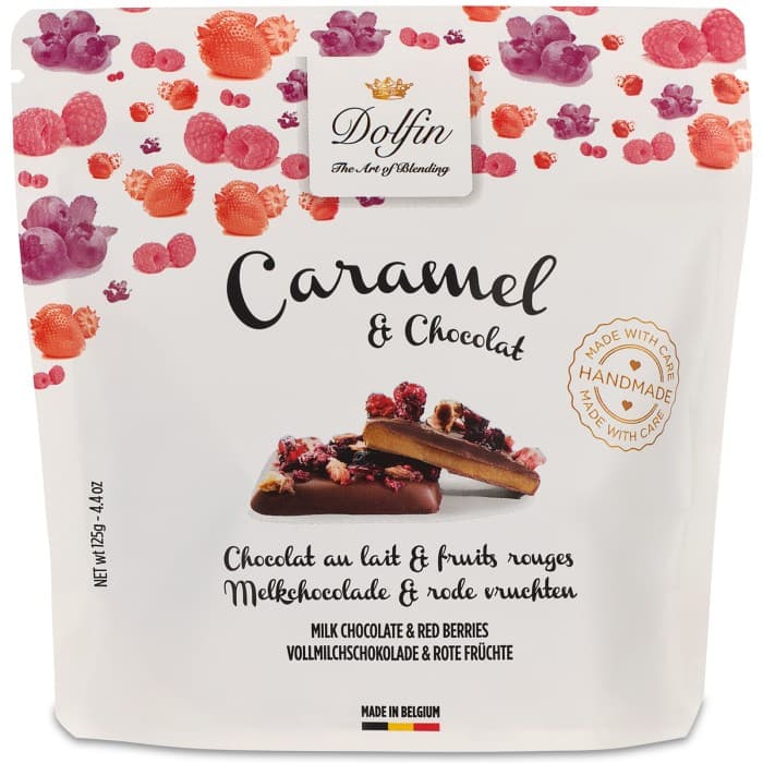 Dolfin Krokant Ljus Choklad med Röda Bär 125g – från Dolfin – 141 kr – hos Delitea
