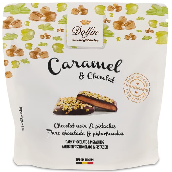 Dolfin Krokant Mörk Choklad med Pistagenötter 125g från Dolfin – köp hos Delitea