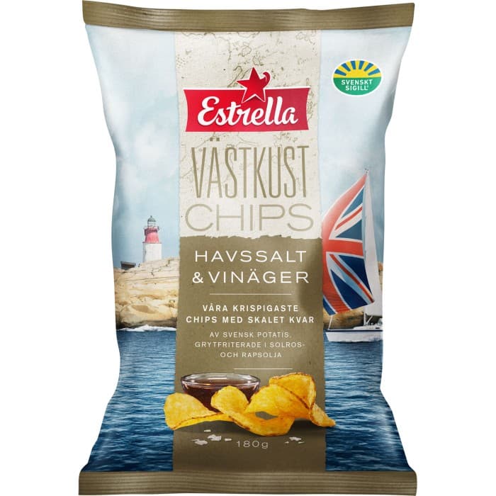 Estrella Västkustchips Havssalt & Vinäger 180g – från Estrella – 28 kr – hos Delitea