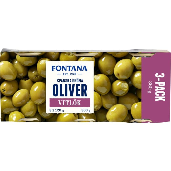 Fontana Gröna Oliver Vitlök 3x120g