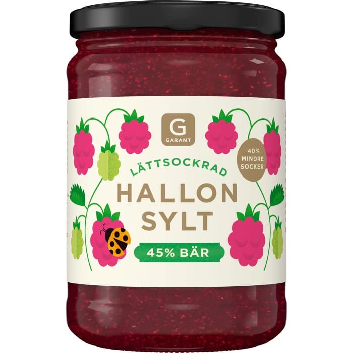 Garant Hallonsylt 45% Bär Lättsockrad 375g