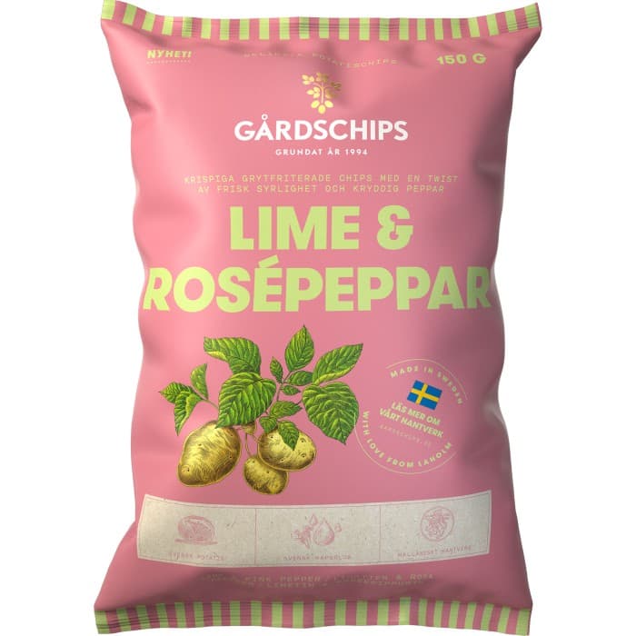 Gårdschips Lime & Rosépeppar 150g – från Gårdschips – 30 kr – hos Delitea