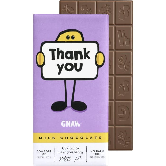 Gnaw Thank You Mjölkchokladkaka 80g – från Gnaw – 55 kr – hos Delitea