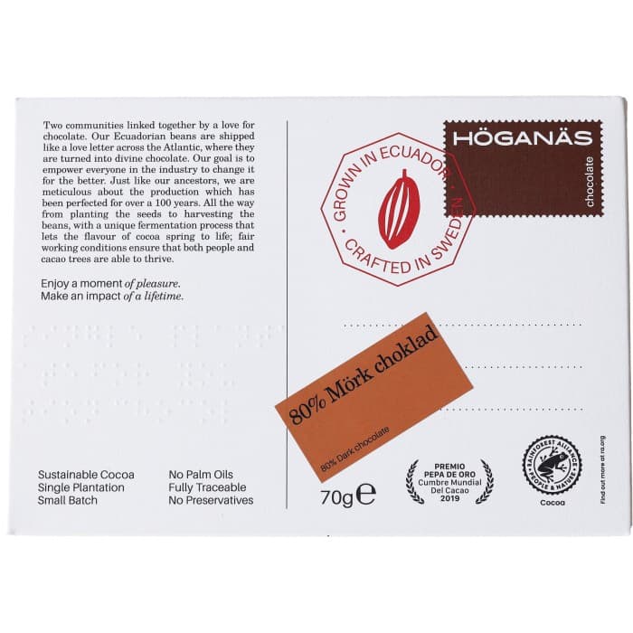 Höganäs Chocolate Mörk Choklad 80% 70g från Höganäs Chocolate – köp hos Delitea