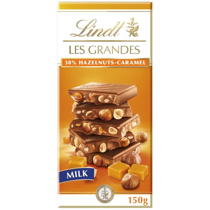 Lindt LES GRANDES Karamell & Hasselnöt i Mjölkchoklad 150g från Lindt – köp hos Delitea