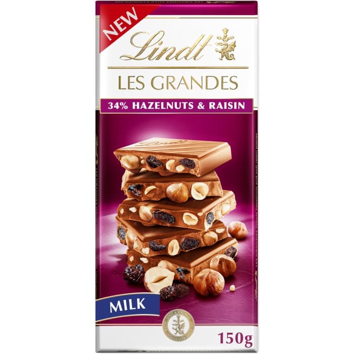 Lindt LES GRANDES Hasselnöt & Russin 150g – från Lindt – 55 kr – hos Delitea