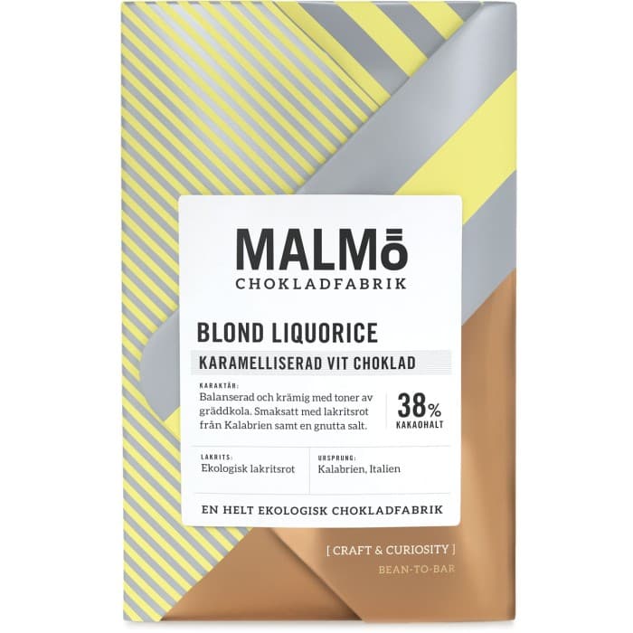 Malmö Chokladfabrik Craft Blond Liquorice 38% 58g – från Malmö Chokladfabrik – 75 kr – hos Delitea