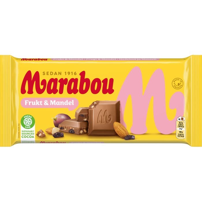 Marabou Frukt & Mandel Chokladkaka 200g – från Marabou – 38 kr – hos Delitea