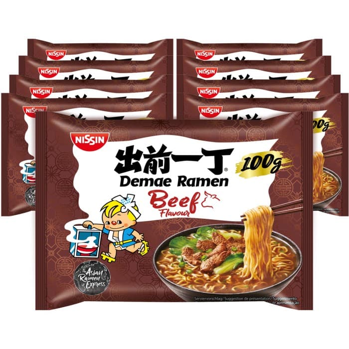 Nissin Demae Ramen Nudlar Biffsmak 10x100g