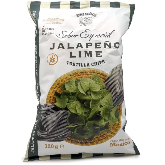 Nuevo Progreso Sabor Especial Tortilla Chips med Jalapeño & Lime 120g från Nuevo Progreso – köp hos Delitea