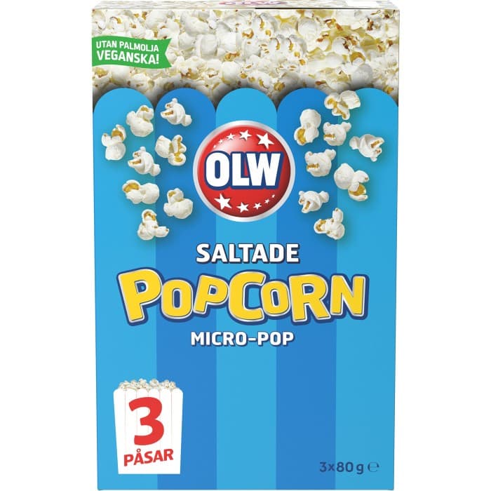 OLW Micropopcorn Saltade 3x80g – från OLW – 28 kr – hos Delitea