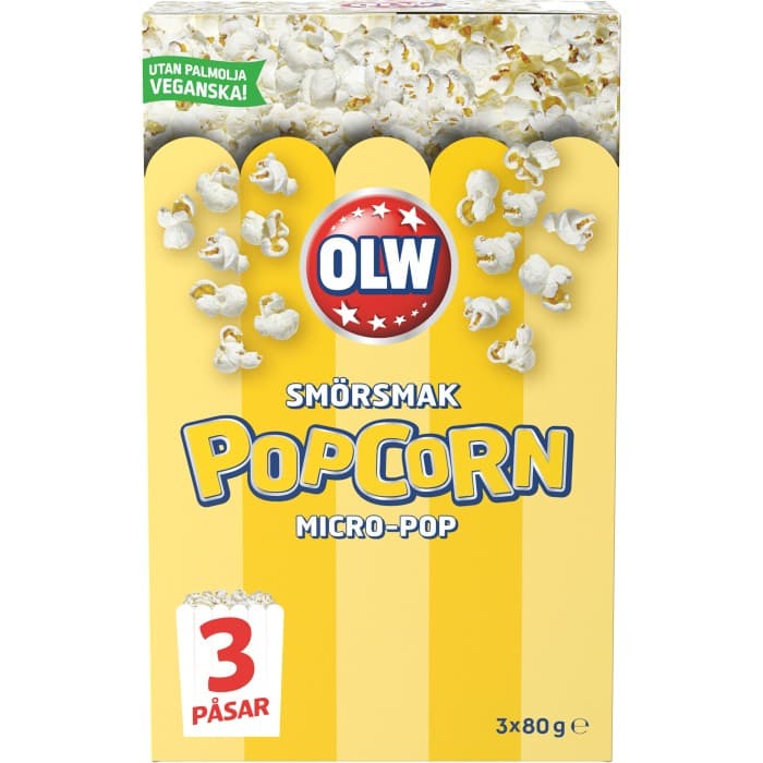 OLW Micropopcorn Smörsmak 3x80g – från OLW – 28 kr – hos Delitea