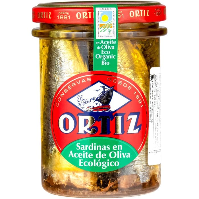 Ortiz Sardinas Sardiner i Ekologisk Olivolja Glas 190g från Ortiz – köp hos Delitea