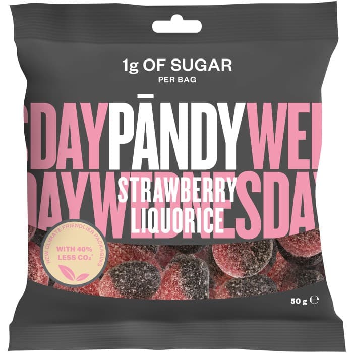 Pändy Candy Strawberry & Liquorice 50g – från PÄNDY – 19 kr – hos Delitea