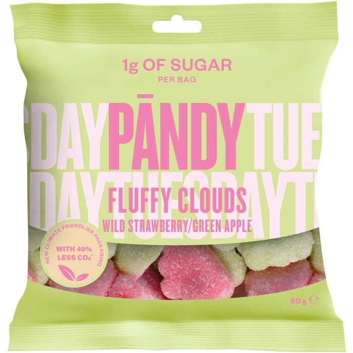 Pändy Fluffy Clouds Candy Wild Strawberry/Green Apple 50g – från PÄNDY – 19 kr – hos Delitea