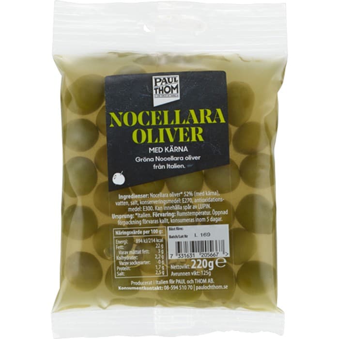 Paul & Thom Nocellara Oliver med Kärna 220g från Paul och Thom – köp hos Delitea