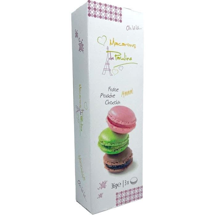 Pauline Macarons Jordgubb, Pistage & Choklad 3st från Macarons de Pauline – köp hos Delitea
