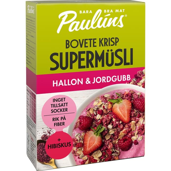 Pauluns Müsli Hallon & Jordgubb 400g – från Paulúns – 56 kr – hos Delitea