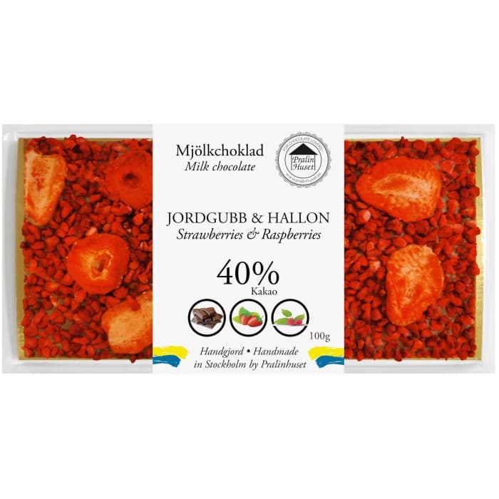 Pralinhuset 40% Choklad Jordgubb & Hallon 100g – från Pralinhuset – 99 kr – hos Delitea