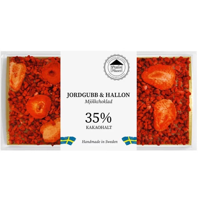 Pralinhuset 35% Choklad Jordgubb & Hallon 100g – från Pralinhuset – 94 kr – hos Delitea