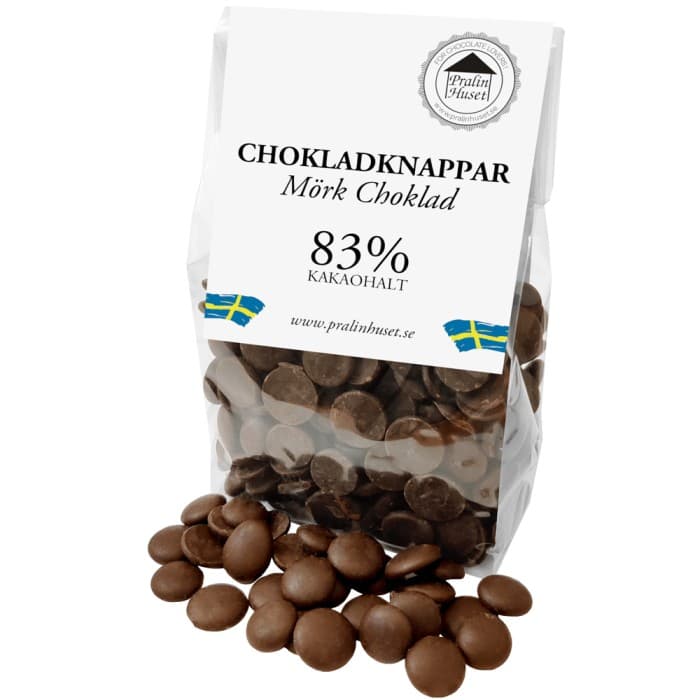 Pralinhuset Chokladknappar 83% Mörkchoklad 100g – från Pralinhuset – 65 kr – hos Delitea