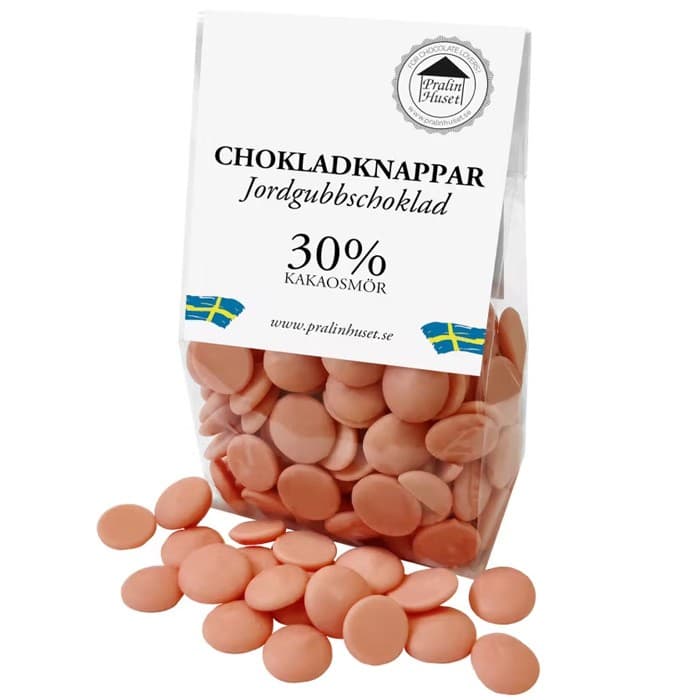 Pralinhuset Chokladknappar Jordgubbschoklad 100g från Pralinhuset – köp hos Delitea