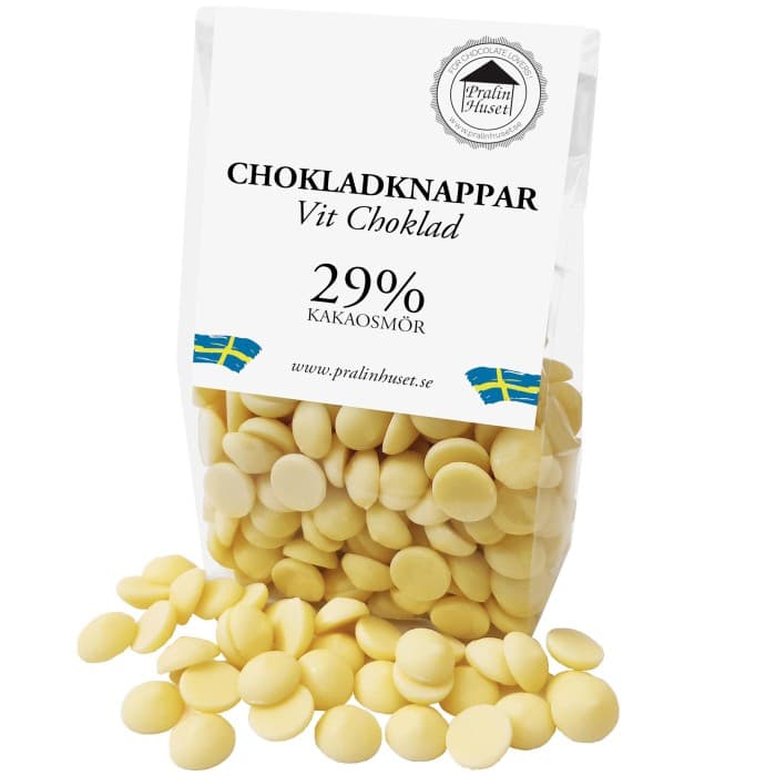 Pralinhuset Chokladknappar Vit Choklad 100g