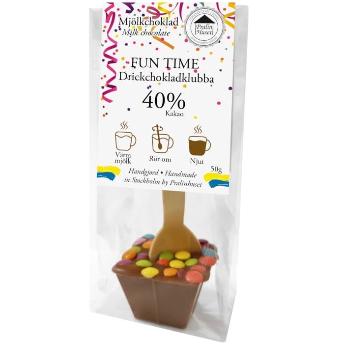 Pralinhuset Drickchokladklubba 40% Fun Time Mjölkchoklad 50g