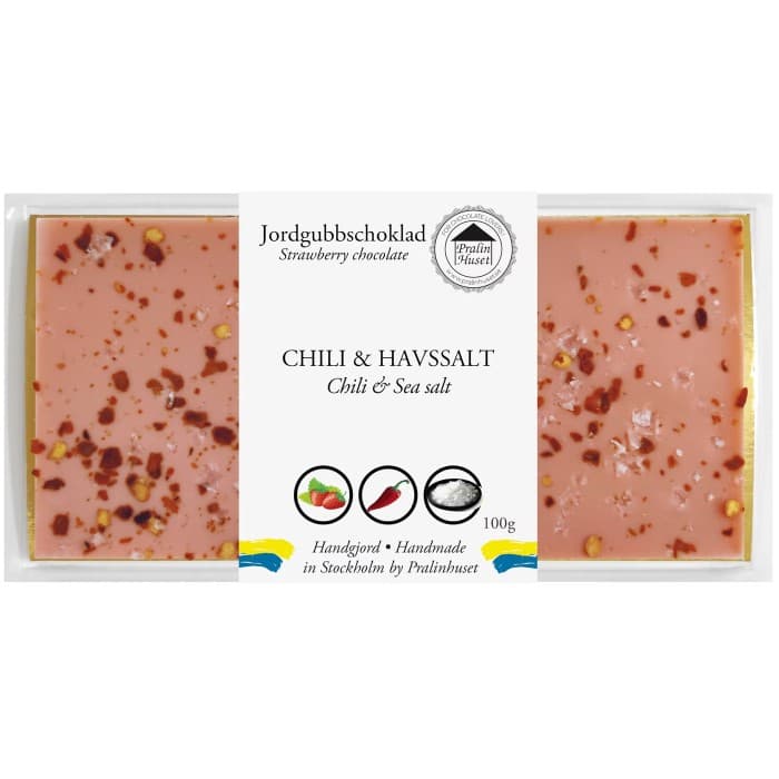 Pralinhuset Jordgubbschoklad Chili & Havssalt 100g – från Pralinhuset – 99 kr – hos Delitea