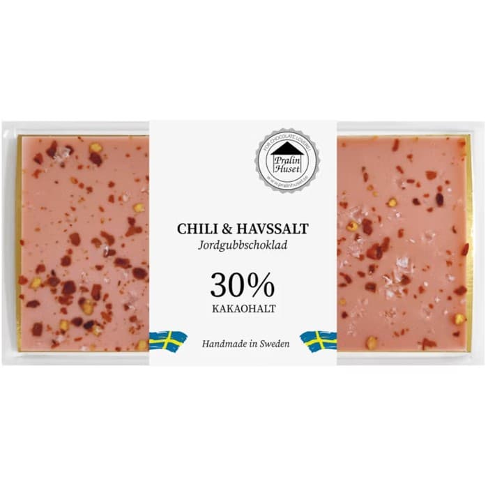 Pralinhuset Jordgubbschoklad Chili & Havssalt 100g – från Pralinhuset – 94 kr – hos Delitea