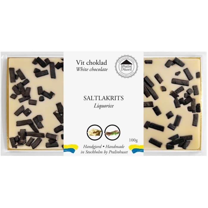 Pralinhuset Vit Choklad Saltlakrits 100g – från Pralinhuset – 99 kr – hos Delitea